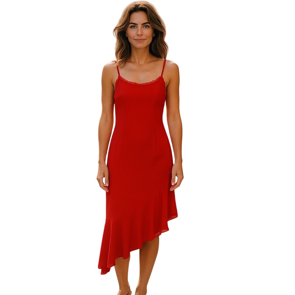 Wild Fable Women's Asymmetrical Mesh Midi Dress Red Size S Party Cocktail